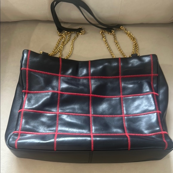 Escada Black and Red Tote with Gold Chain Handles - Picture 12 of 12